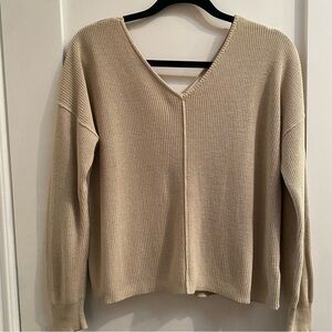 Pink Rose V Neck Cream Sweater Button-down Back Size Small